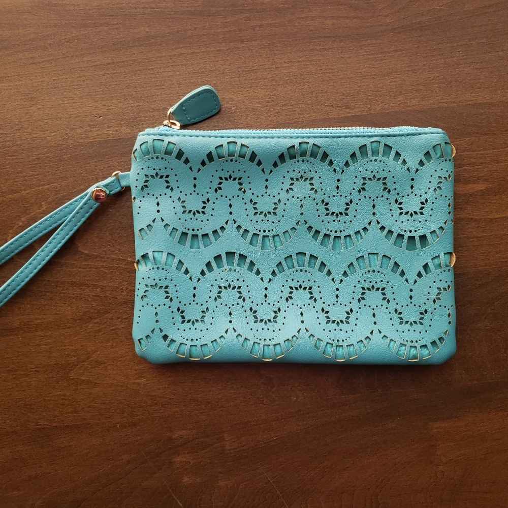 Teal Laser-Cut Wristlet